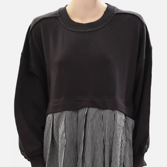 Free People - Eleanor Striped Crew Neck Long Sleeve Pleated Sweatshirt/dress - Picture 9 of 9